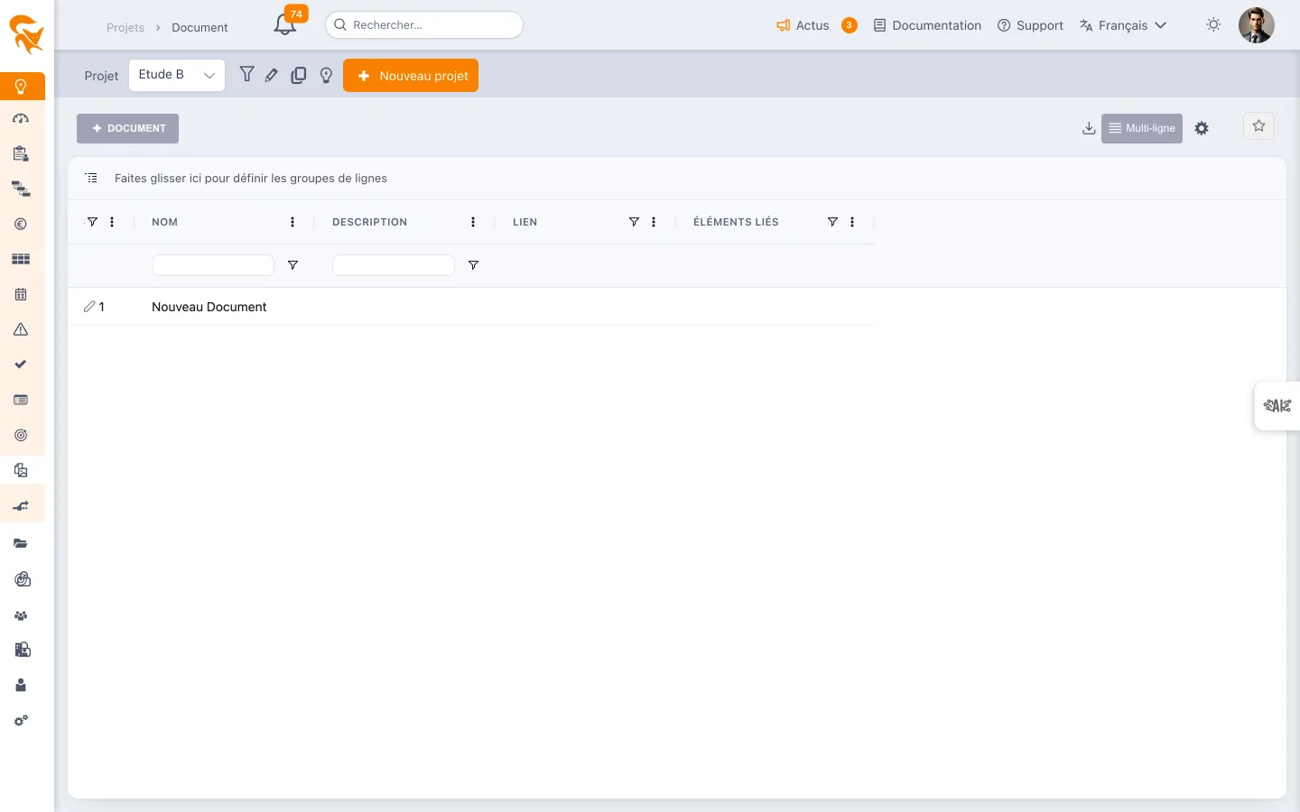 Liste des documents du projet