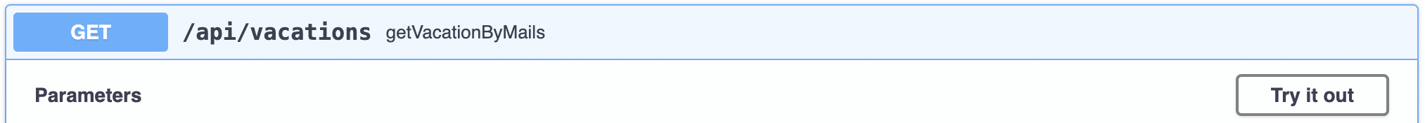 Endpoint GET /api/vacations in Swagger mit der Schaltfläche „Try it out"