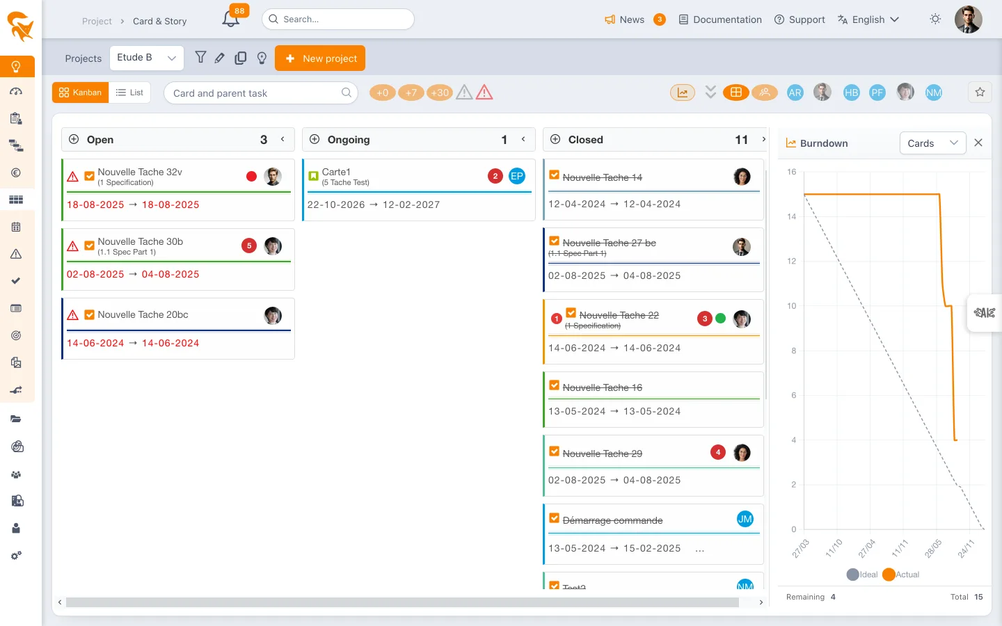 Card &amp; Story view with its burn down