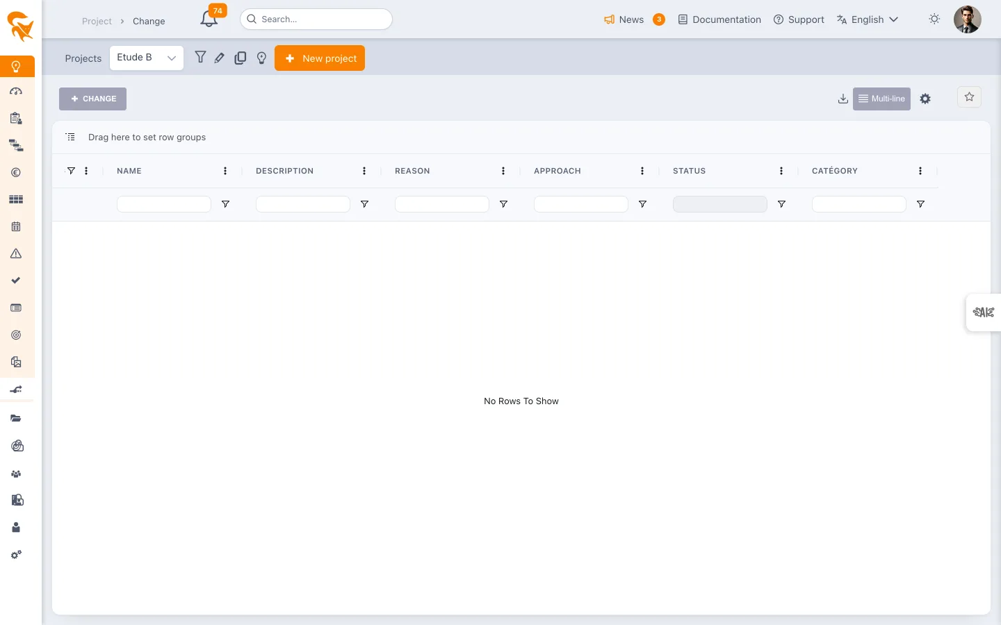 Project change log