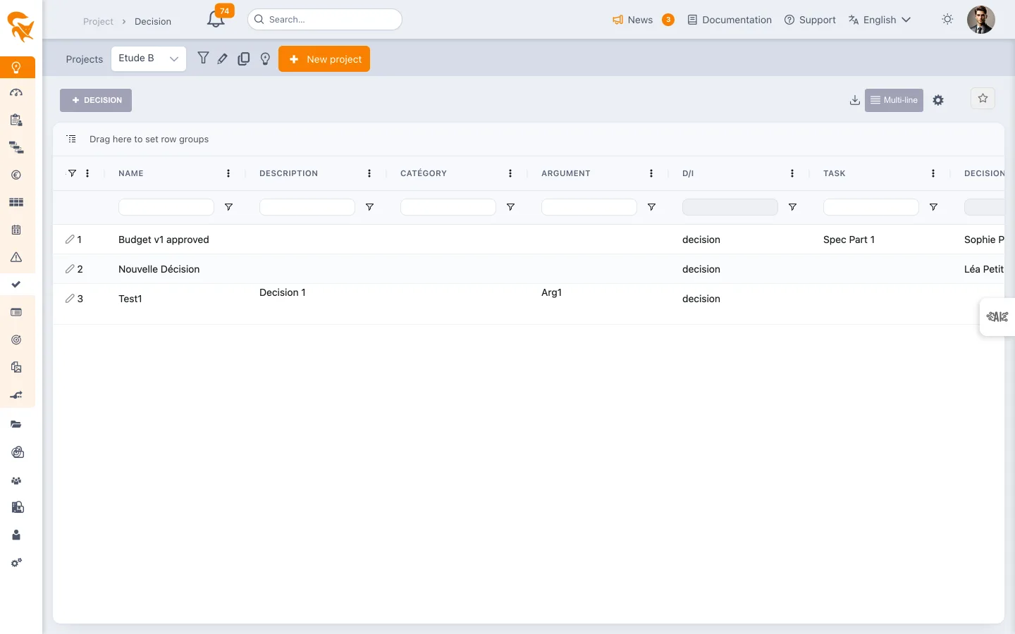 Project decision log