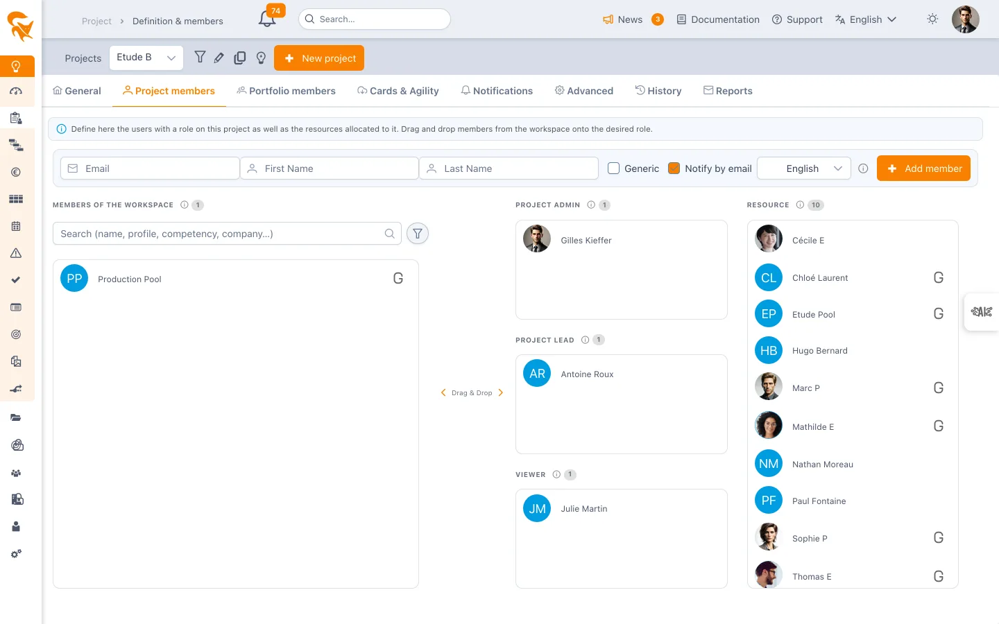 Project members tab