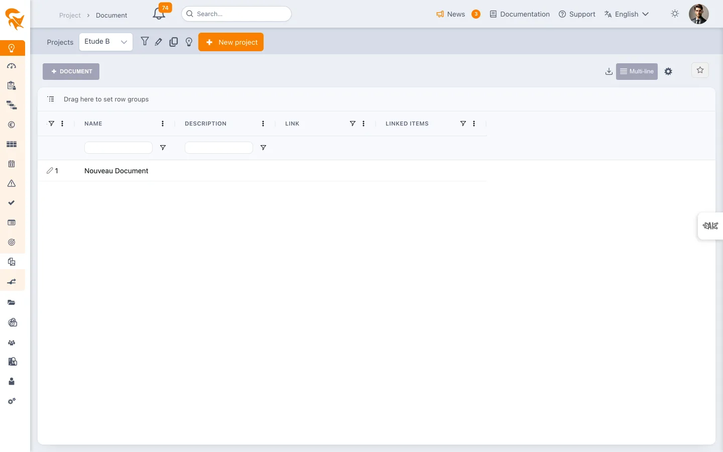 Project documents list