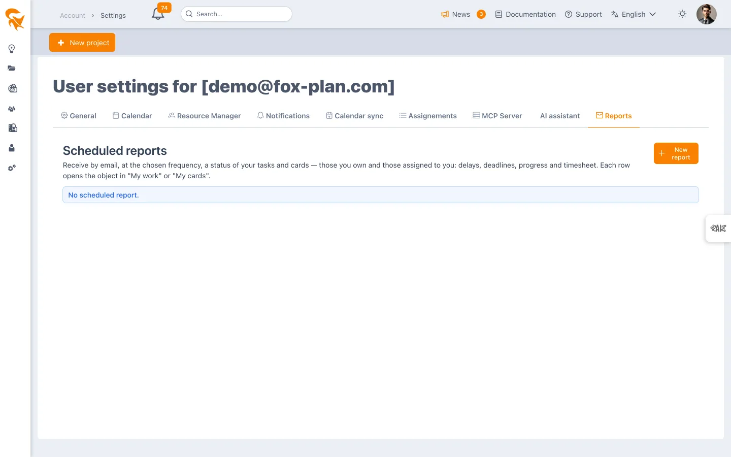 Reports tab of the user profile