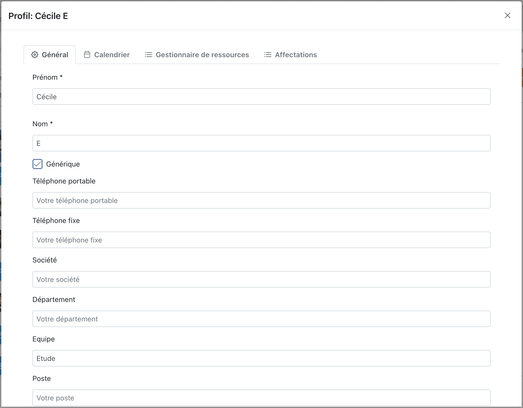 A member's file: General tab and attributes