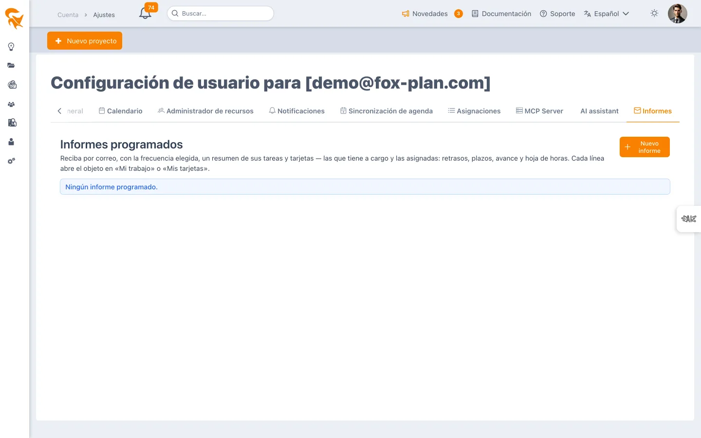 Pestaña Informes del perfil de usuario
