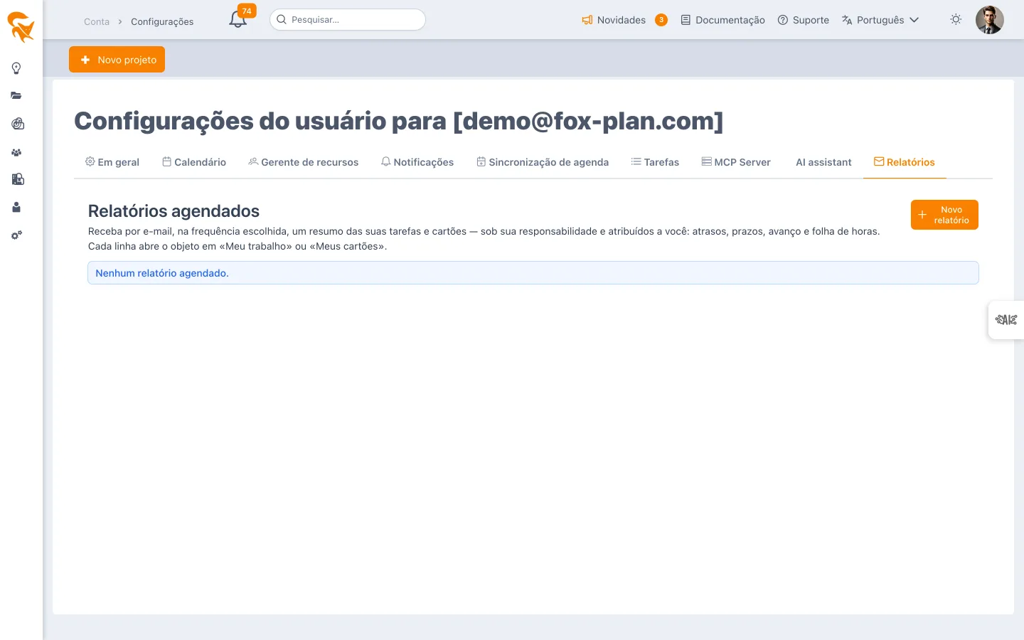 Aba Relatórios do perfil do usuário